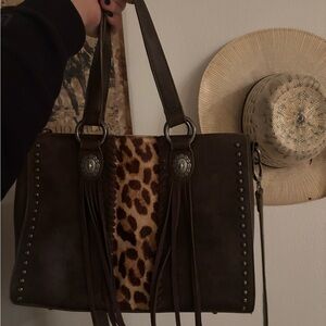 Shyanne Brown and Leopard Print Shoulder Bag